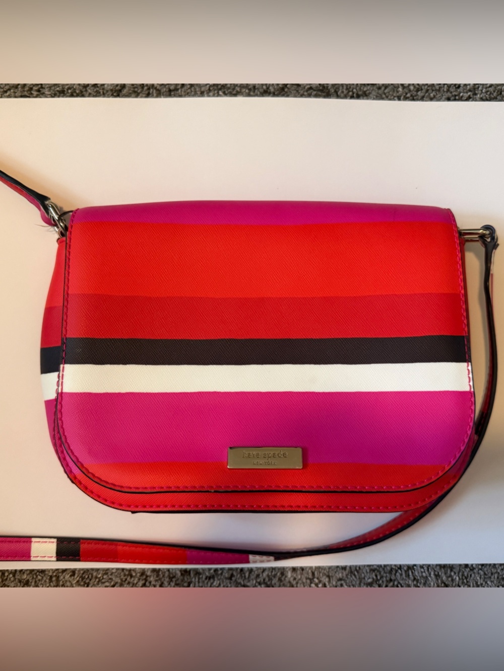 Kate Spade Victoria Cambridge Stripe Crossbody Bag Pink Red Black